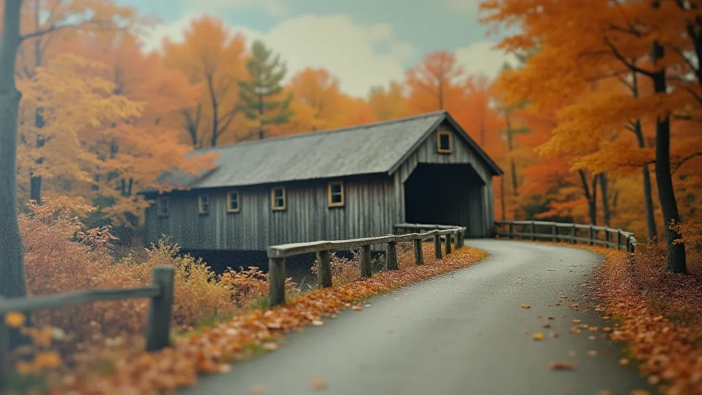Covered bridge autumn postcard