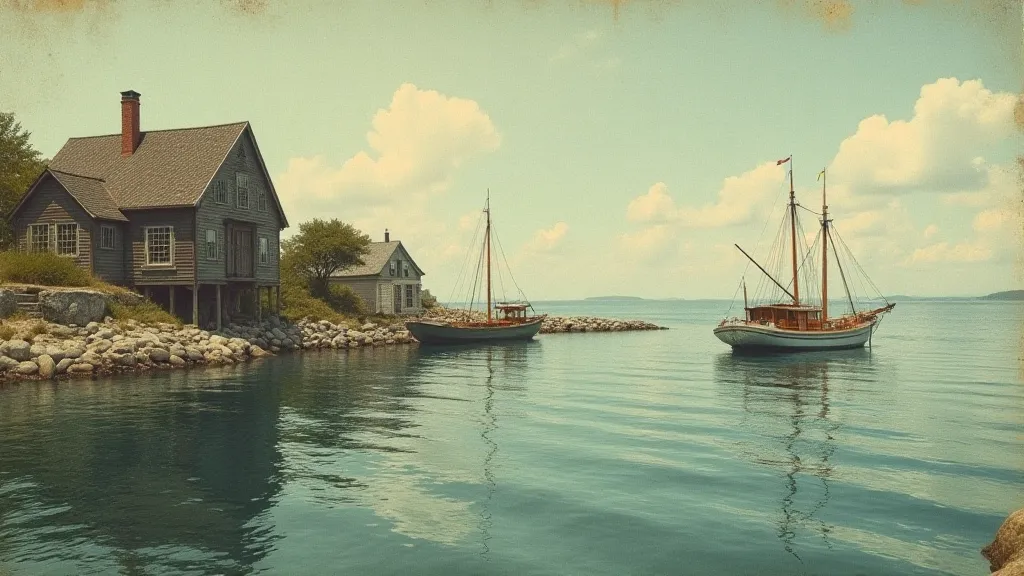 Vintage postcard of a Maine harbor