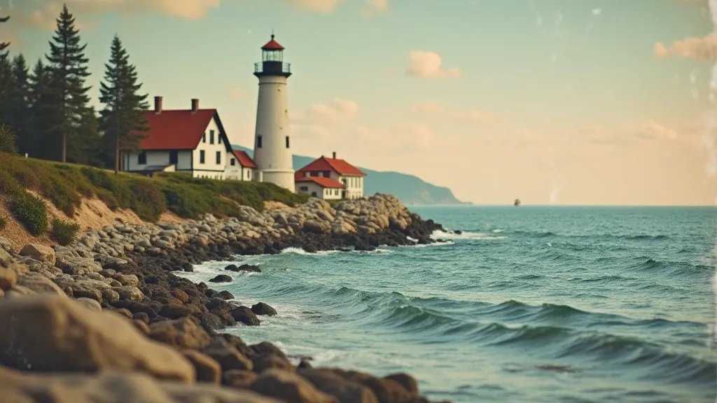 Detail of a vintage postcard showing a Maine lighthouse