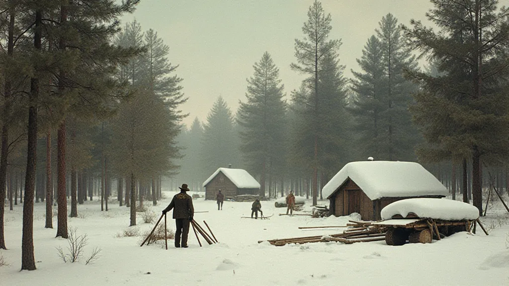Vintage postcard of logging camp