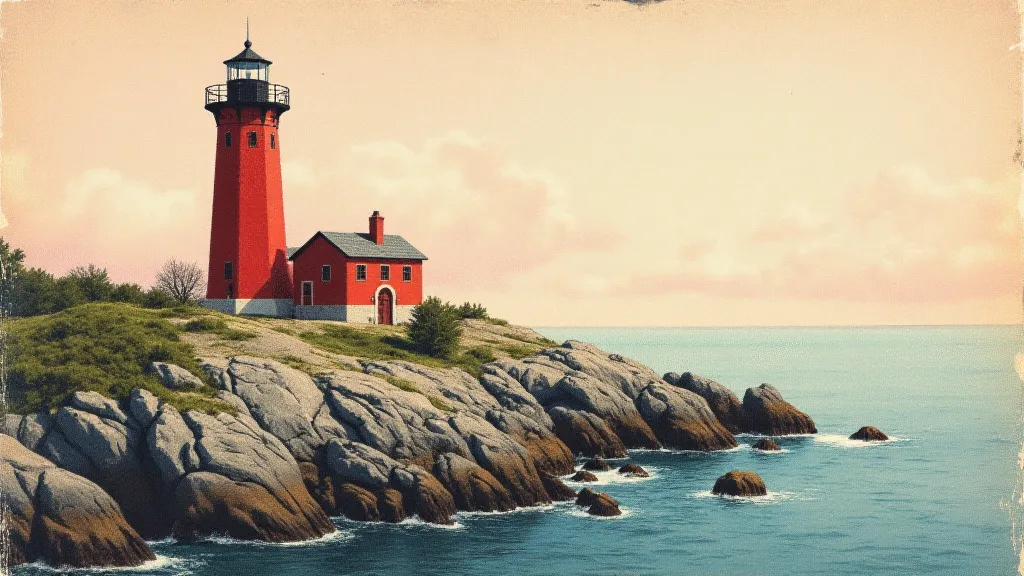 Colorized view of a Maine lighthouse, circa 1908