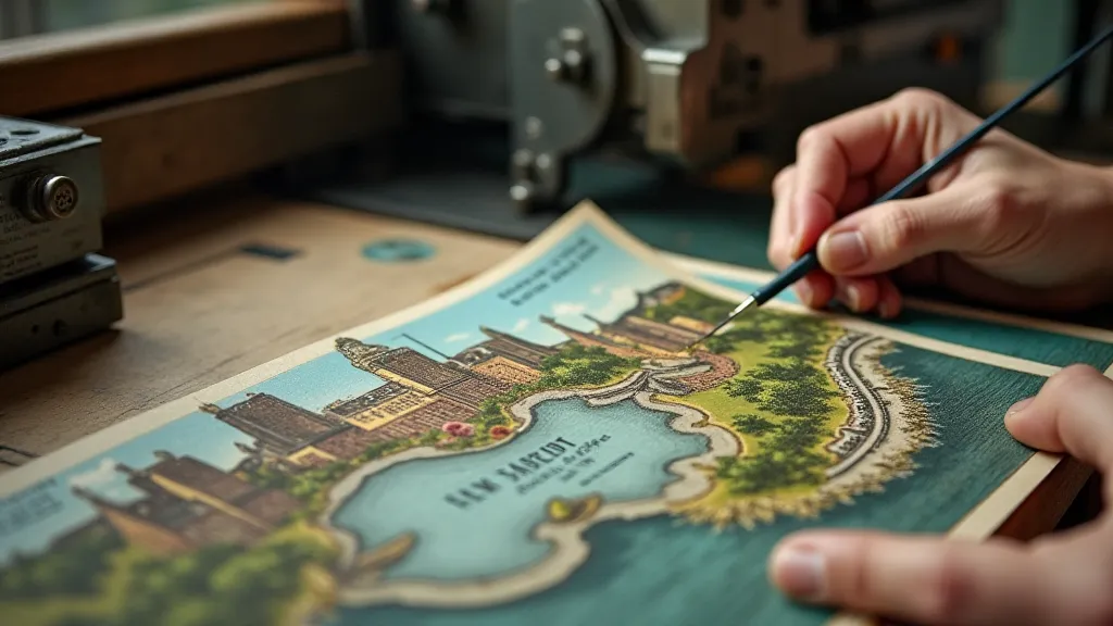 Vintage postcard being hand-tinted.