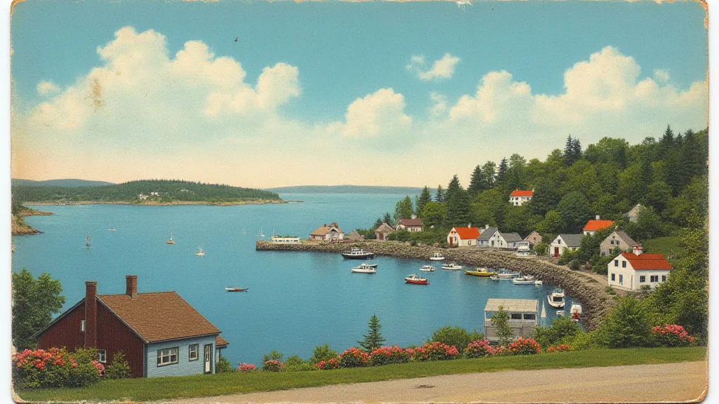 Vintage postcard depicting a Maine fishing village