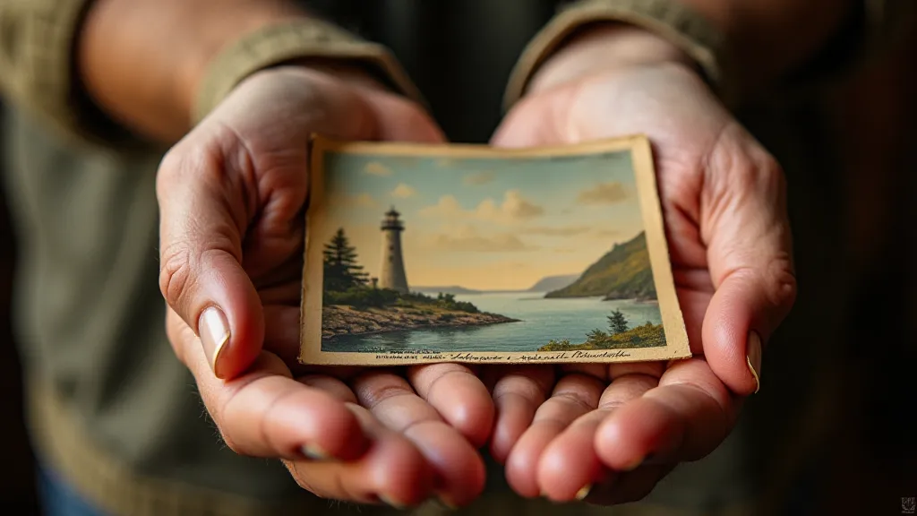 Vintage Maine postcard being held in a pair of hands.