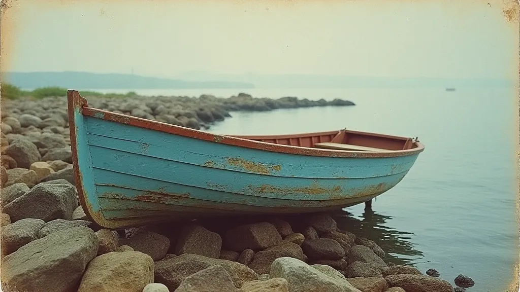 Vintage postcard of a weathered boat on a Maine shoreline
